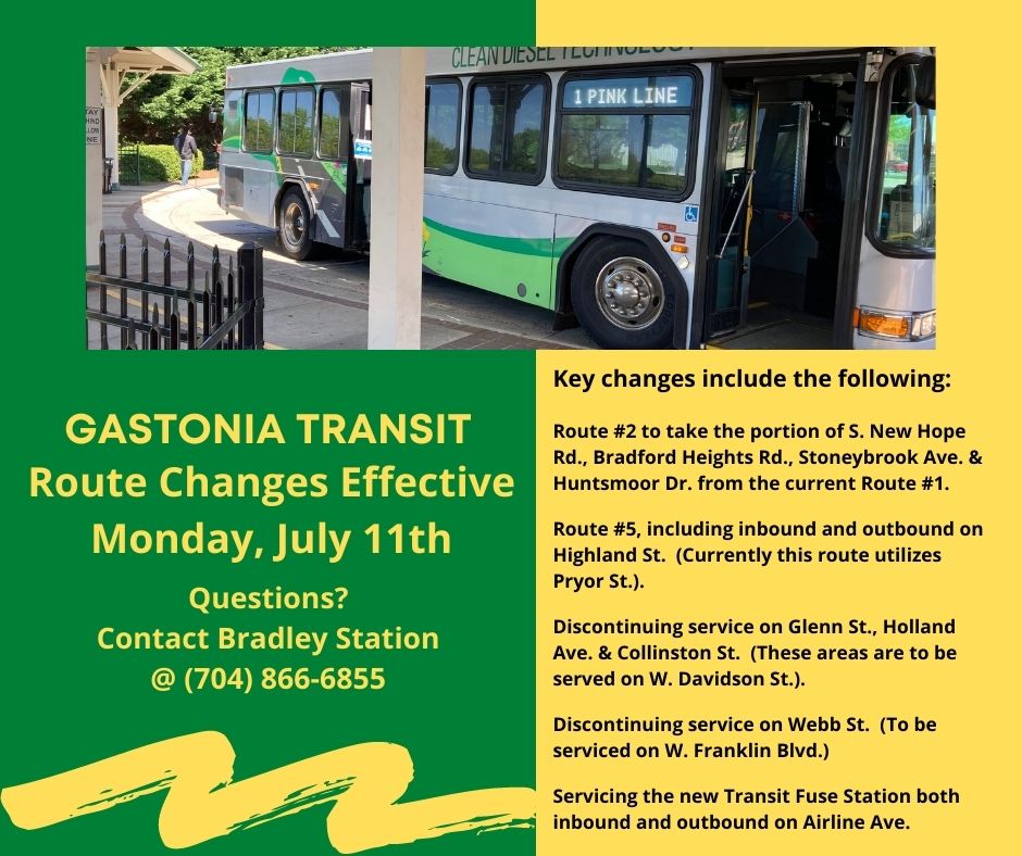Gastonia Transit Route changes 2022